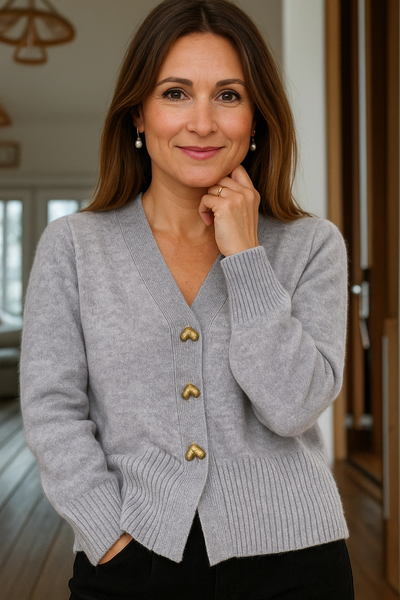 Adele | Elegant Heart Button Cardigan